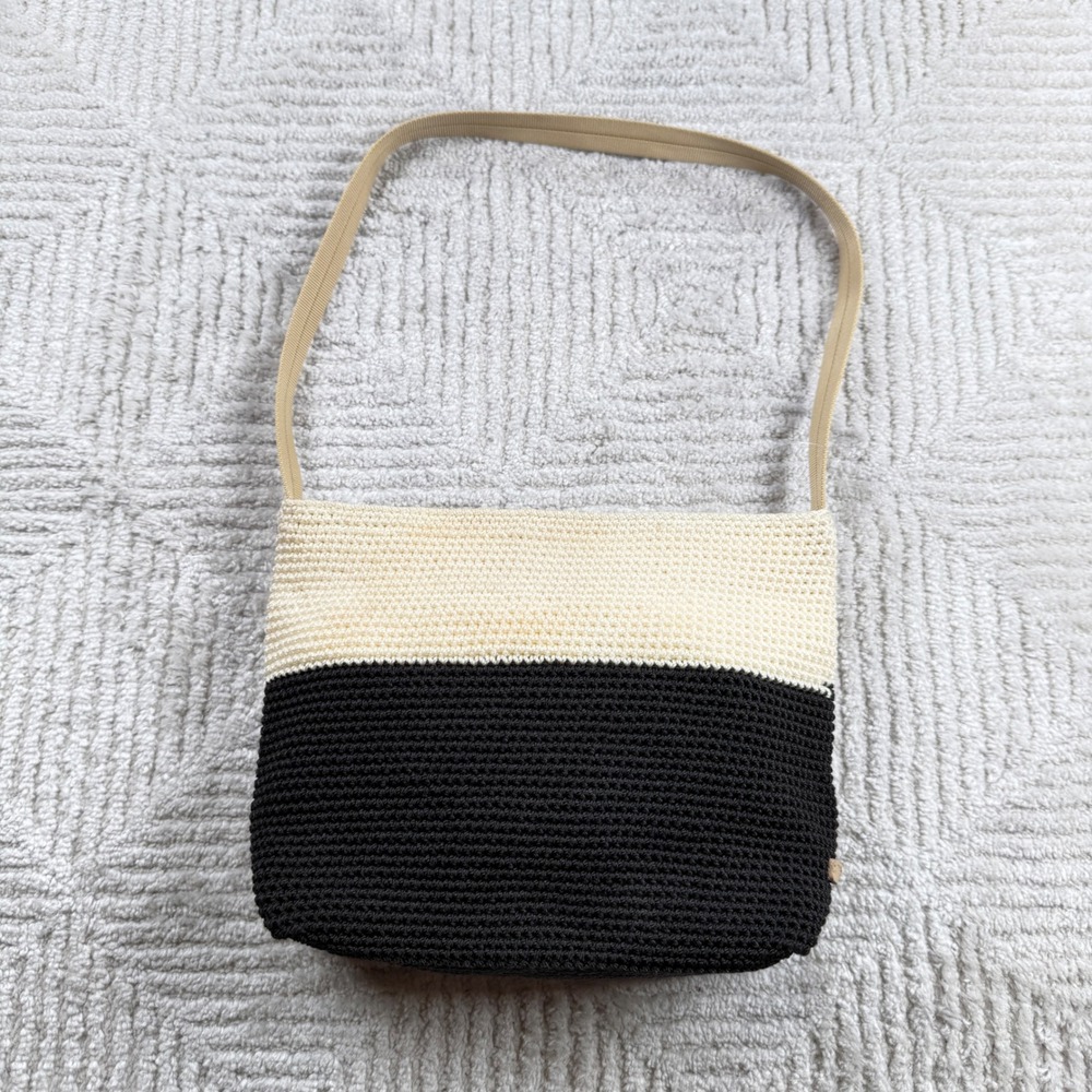 The Sak Crochet Shoulder Bag Small Black Cream Boho Minimalist Vintage Y2K Boho